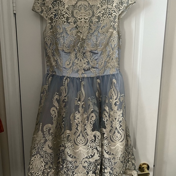 ASOS-Chi Chi London Blue and Cream Lace Dress - Picture 1 of 2